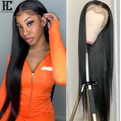 13X4 Lace Frontal Human Hair Wigs Brazilian Straight 150% Lace Front Wig Pre Plucked Remy Human Hair Lace Wig 34 Inch Deep Part