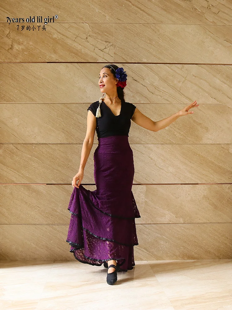 Tanzkleid Original Spanisches Flamenco-Tanzkleid Norwegische Hanfspitze 4-lagige Volants DDT06