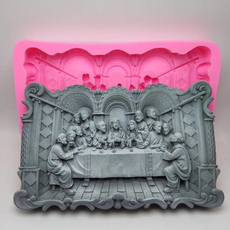 Last Supper Silicone Mold Fondant Cake Mold Resin Plaster Chocolate Candle Candy Mold Free Shipping