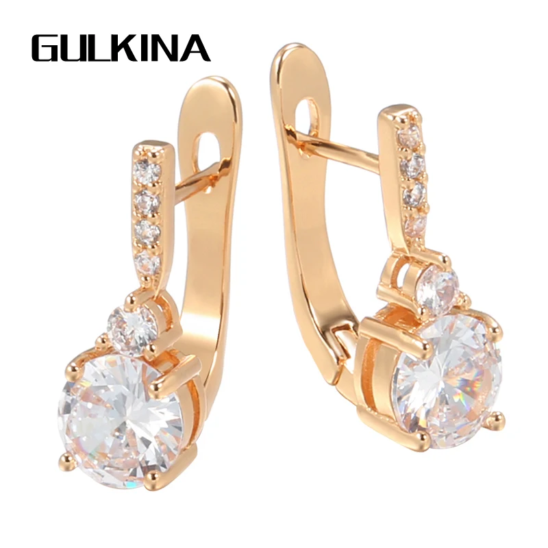 

Gulkina Luxury Boho Ethnic Bridal Wedding Stud Earrings 585 Rose Gold Round Natural Zircon Women Earrings Fine Jewelry 2021 New