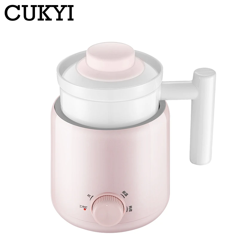 CUKYI 0.6L Household Porridge Stewing Soup Cup Ceramic Electric Heating Casserole Pot Mini Bird's Nest Dessert stew Pot 220V