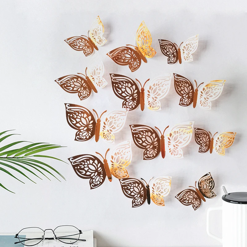 New Style 12Pcs/Set 3D Hollow Butterfly Wall Stickers For Home Decor Butterflies Living Room Decoration For Party Wedding Decals