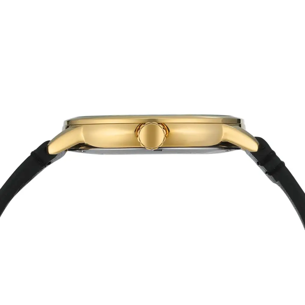 T-WINNER fashion simple casual orologi da uomo e da donna quadrante bianco cassa in oro cinturino nero orologio meccanico automatico