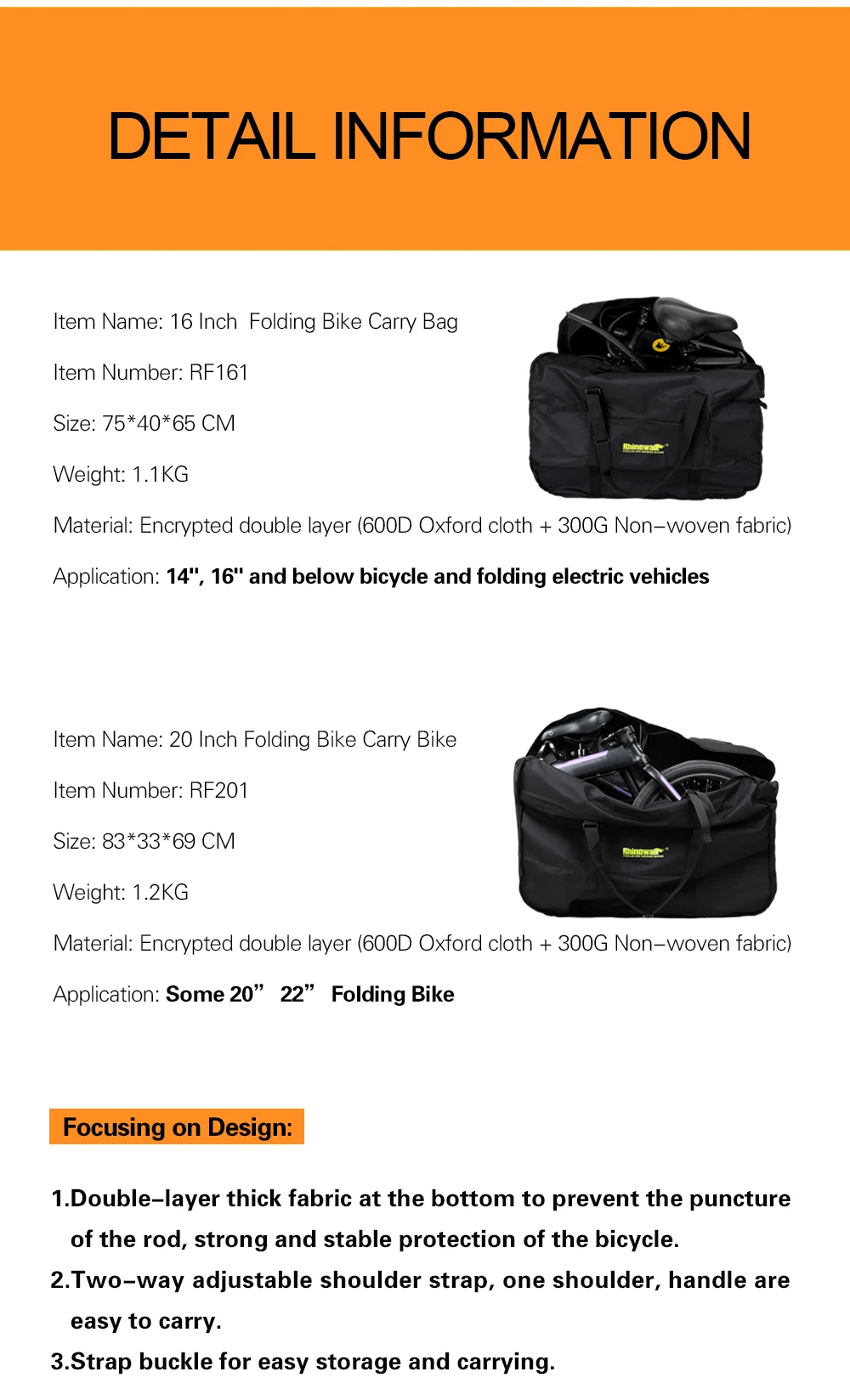 Rhinowalk 16-20 Zoll Faltrad-Tragetasche Tragbare Fahrrad-Transporttasche Fahrrad-Reisetasche Fahrrad-Aufbewahrungstasche – Detail 5