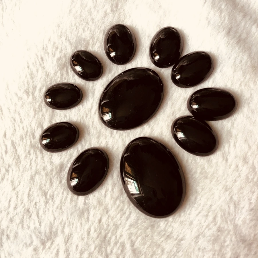 Wholesale 2pcs Natural Black Onyx Agate Bead Cabochon,30x40mm 15x20mm 13x18mm 8x10mm Oval Gem Stone Cabochon Ring Face Jewelry