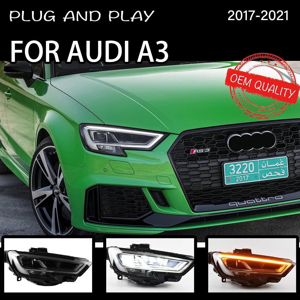 Headlight For AUDI A3 2017-2021 Car автомобильные товары LED DRL Hella 5 Xenon Lens Hid H7 A3 Car Accessories