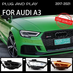 Headlight For AUDI A3 2017-2021 Car автомобильные товары LED DRL Hella 5 Xenon Lens Hid H7 A3 Car Accessories