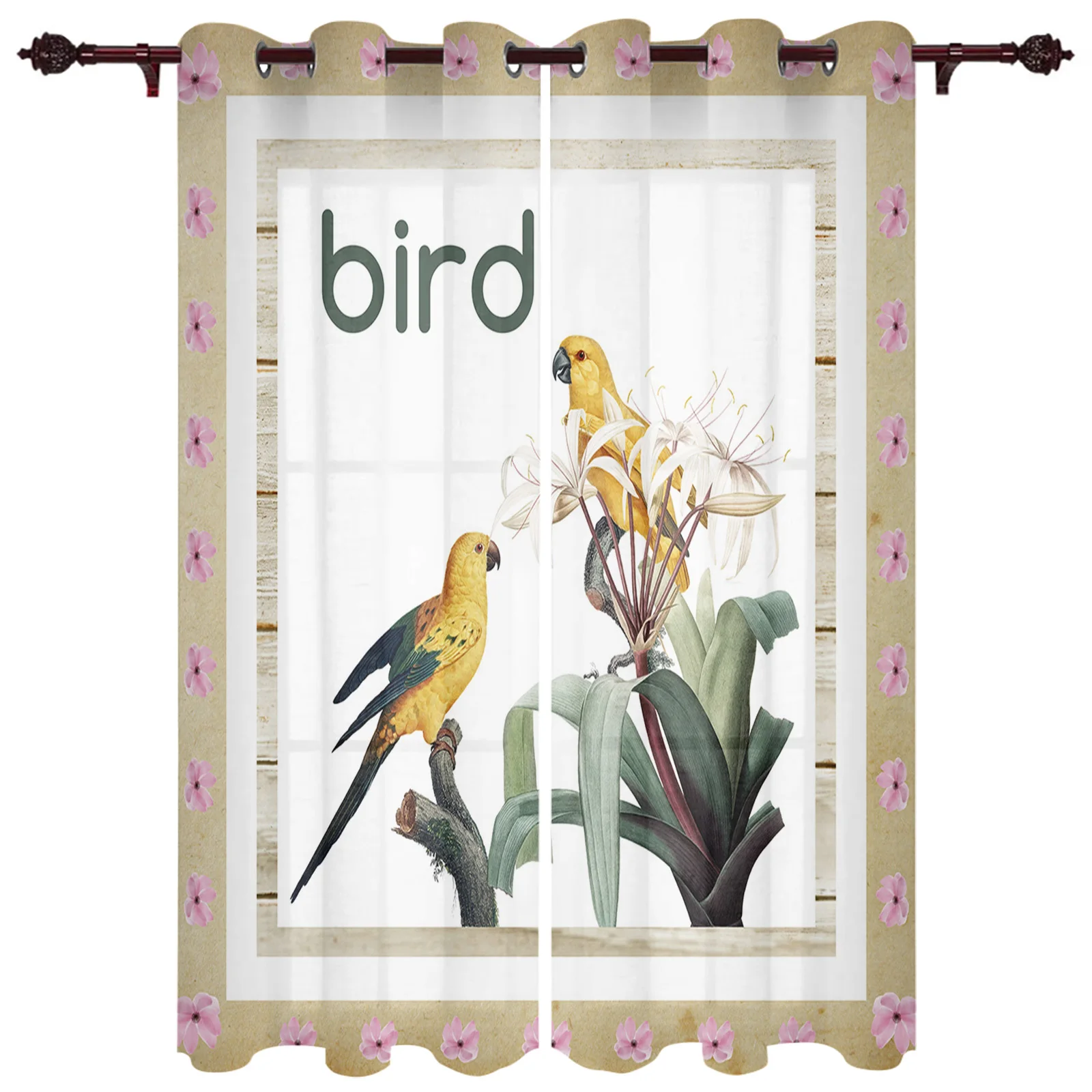 Bird Flowers Leaves Large Curtains For Living Room Window Curtain Bedroom Kitchen Balcony Gazebo Curtain Room Divider