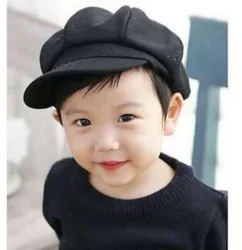 New Children Solid Color Newsboy Hat Elegant Baker Cap Girls Painter Beret Hat Cotton Octagonal Cap