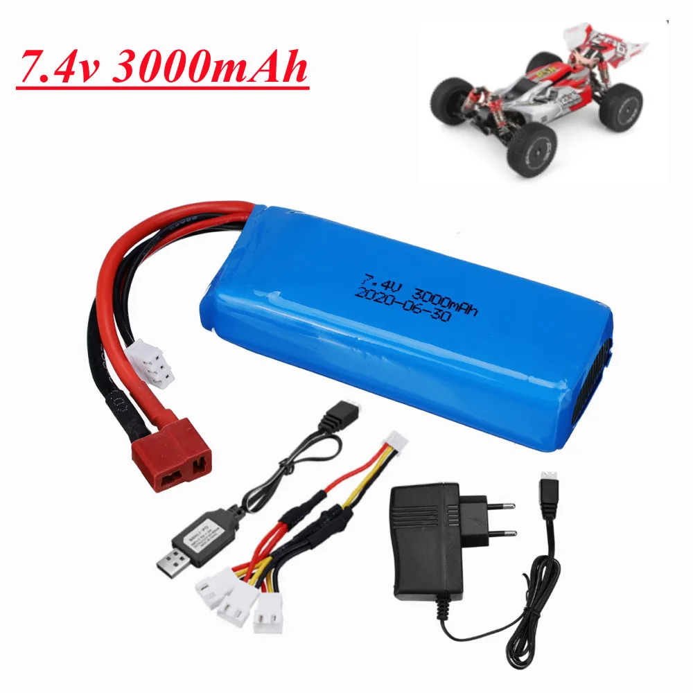 2s 7.4 V 3000mAh Lipo battery and Charger for 144001 104001 124019 12428 RC car Parts 7,4 В 3000 мАч RC Игрушечная Батарея