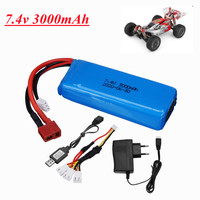 2s 7.4 V 3000mAh Lipo battery and Charger for 144001 104001 124019 12428 RC car Parts 7,4 В 3000 мАч RC Игрушечная Батарея