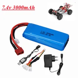 2s 7.4 V 3000mAh Lipo battery and Charger for 144001 104001 124019 12428 RC car Parts 7,4 В 3000 мАч RC Игрушечная Батарея