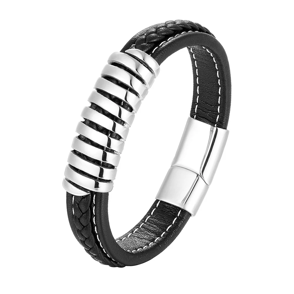 New Style Hand-woven Fashion Leather Bracelet Men\'s Stainless Steel Bracelet Geometric Women\'s Jewelry Pulseira Feminina TZ-1777