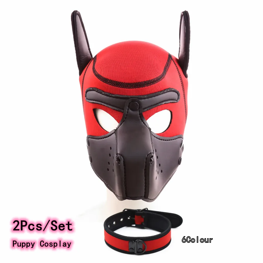 

New Fashion 6 Colour Latex Rubber Padded Dog Mask Hood with Adjustable Collar for Men Women Puppy Cosplay and Role Play