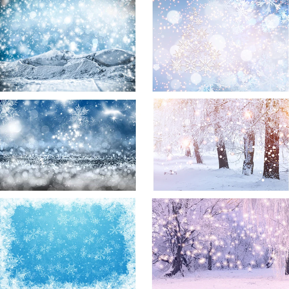 Winter Glitter Snow Photography Background Bokeh Snowfield Photophone Christmas Snowflake Curtain Backdrops for Photo Studio