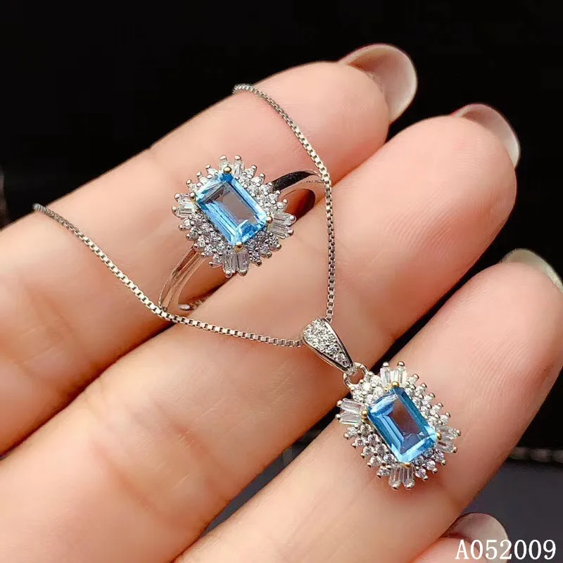 

KJJEAXCMY fine jewelry 925 sterling silver inlaid natural blue topaz trendy girl suit support test