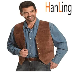 Männer Wildleder Weste Retro Casual Weste Western Cowboy Stil Weste Steampunk Weste жилетка мужская