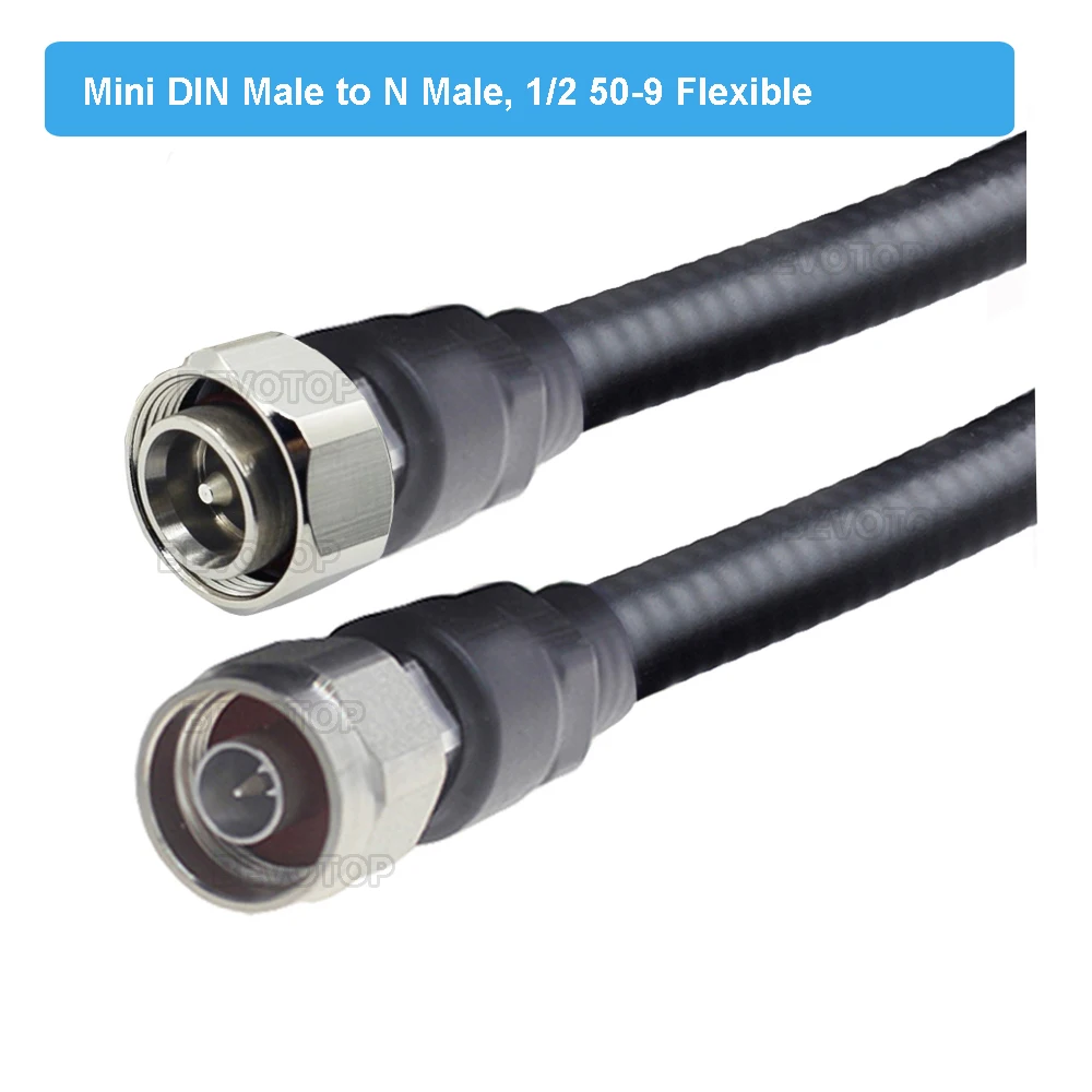 N Male Plug to 4.3-10 Mini DIN Male Connector 1/2 50-9 Super Flexible Feeder Line RF Coaxial Pigtail Cable Extension Cord Jumper