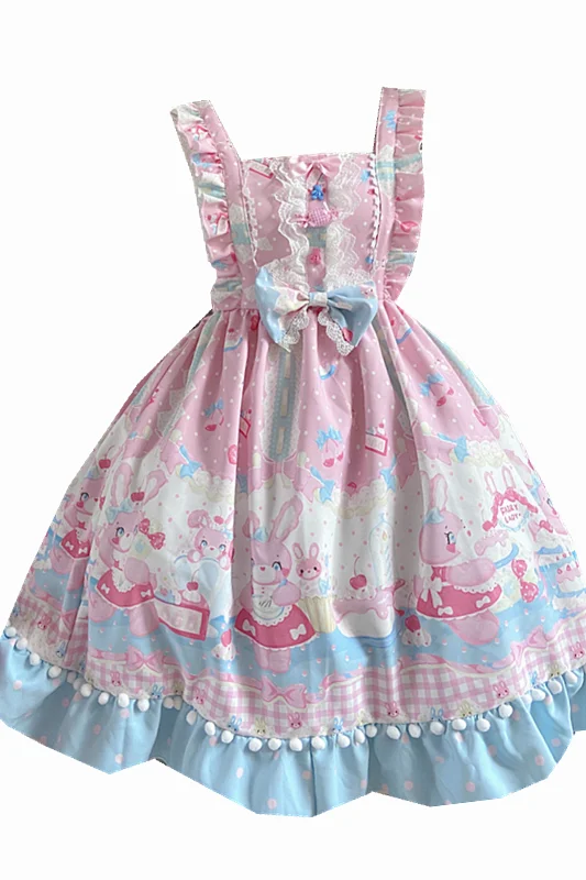 Lolita Sweet Rabbit Princess Soft Girl carino rosa blu abito corto stampa carina Kawaii Girl Gothic Lolita Jsk Loli Cosplay Cos