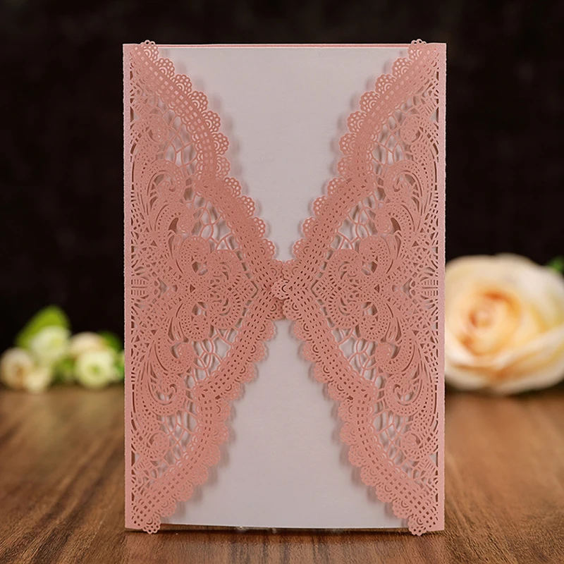 10pcs Laser Cut Wedding Invitations Card Lace Flower Customize Print Greeting Card Valentine\'s Day Wedding Party Favor Supplies