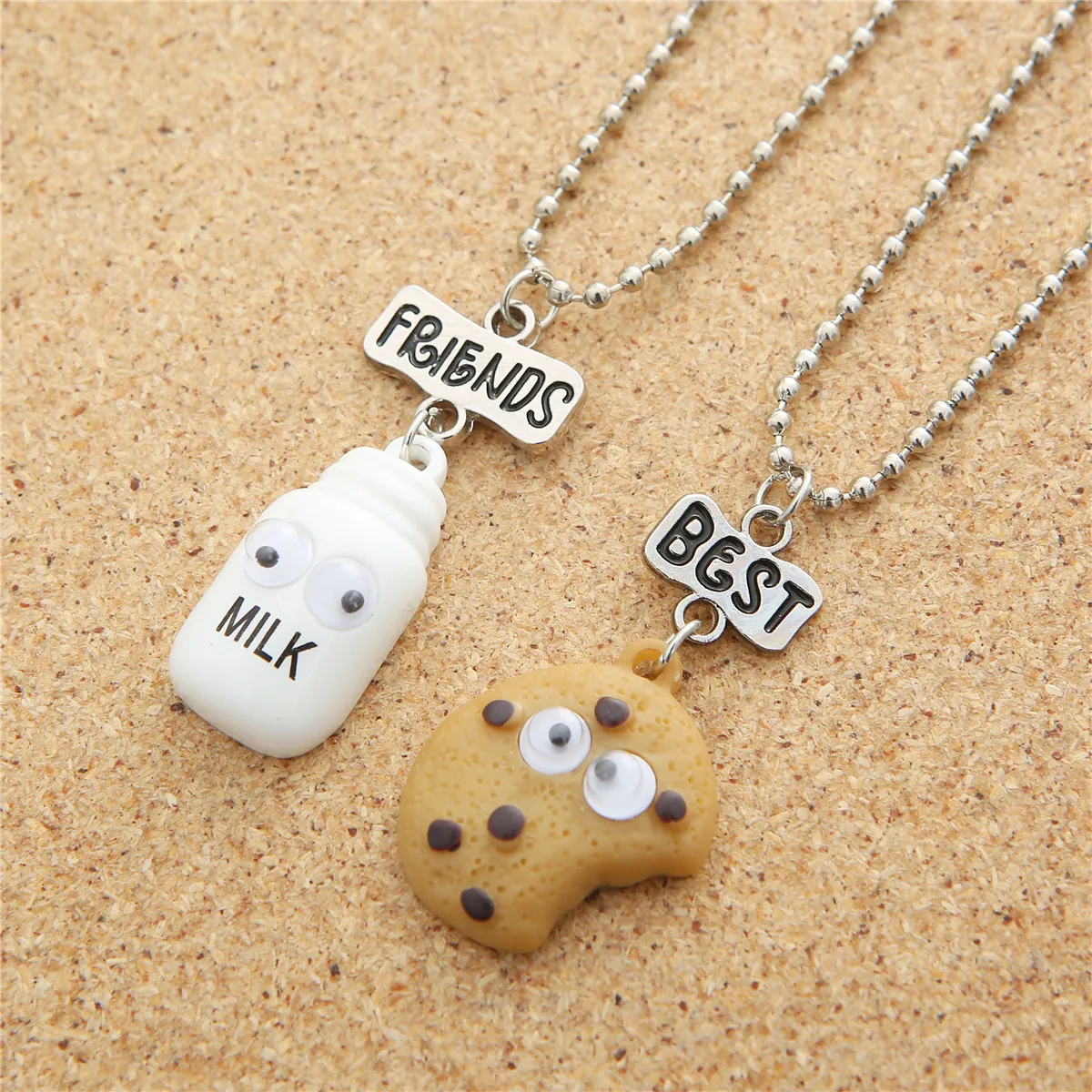 2 pieces / set of mini Oreo biscuits and coffee pendant necklace Best friend Cookies milk BFF gift food friendship jewelry