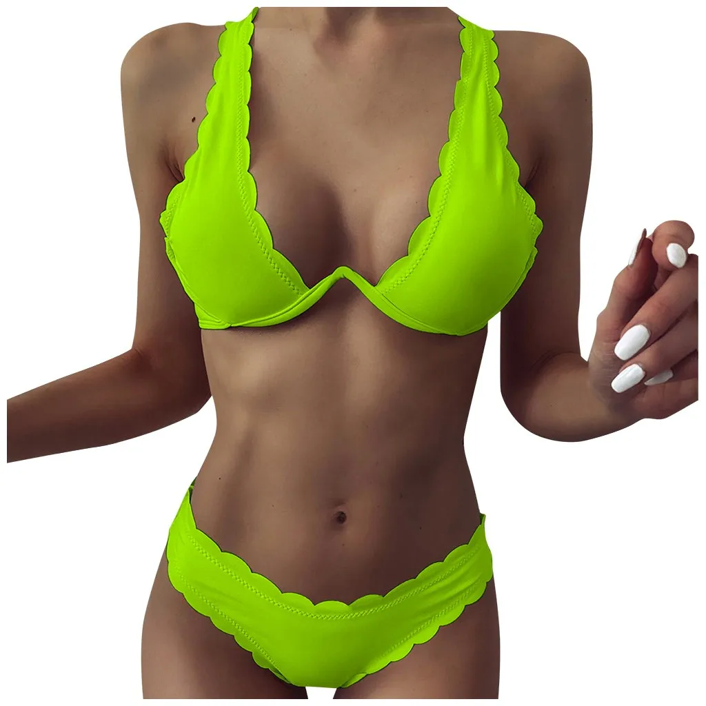 

Neon Green High Leg Cut Bikini Female Thong Swimsuit 2020 Women Brazilian Swimwear Two-pieces Bikini Set Bathing Suit#0713LJC