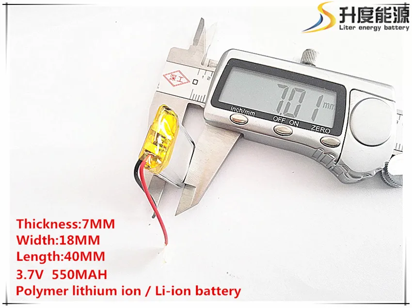 3.7 V,550 mAH,[701840] PLIB; polymer lithium ion/Li-Ion แบตเตอรี่สำหรับ GPS, mp3,mp4,mp5,dvd,bluetooth,ของเล่น