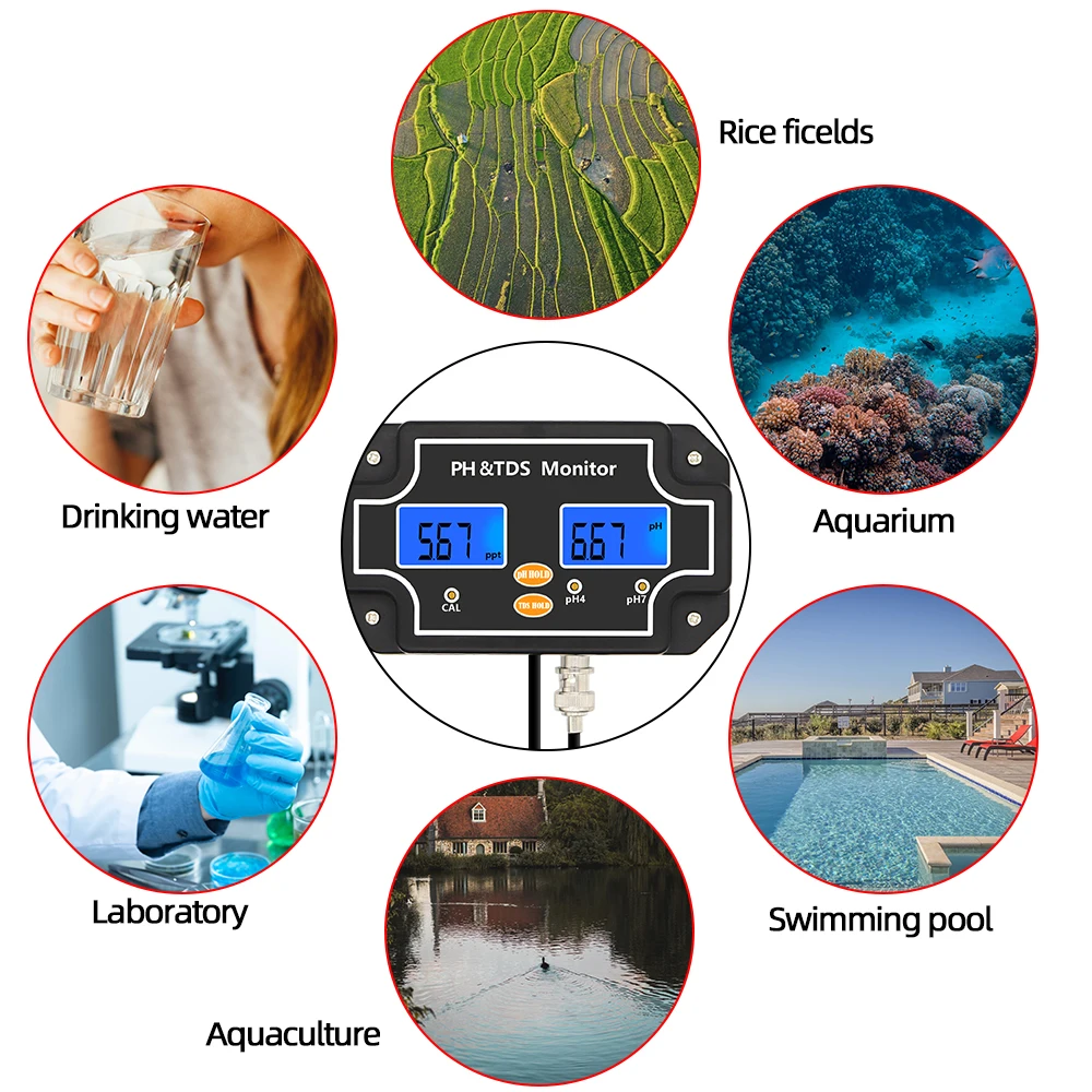 PH/TDS-2683 2 in 1 pH Meter pH/TDS Water Quality Tester TDS Meter Waterproof Double Display Tester for Aquarium Pool Spa 40% OFF