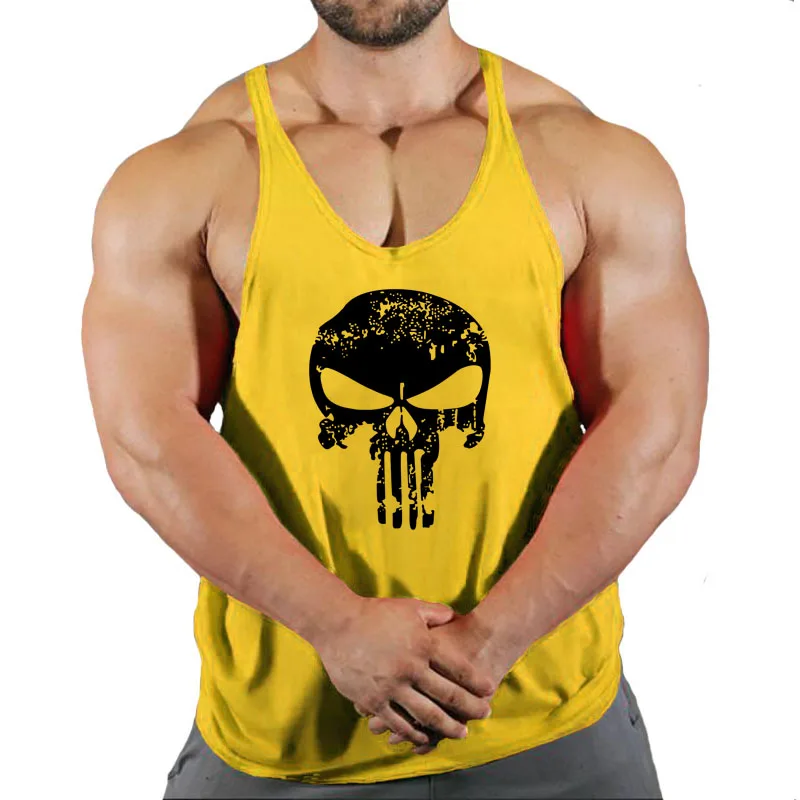 Schedel Sterke Print Kleding Bodybuilding Katoen Gym Tank Tops Mannen Sleeveless Ondershirt Fitness Stringer Spier Workout Vest