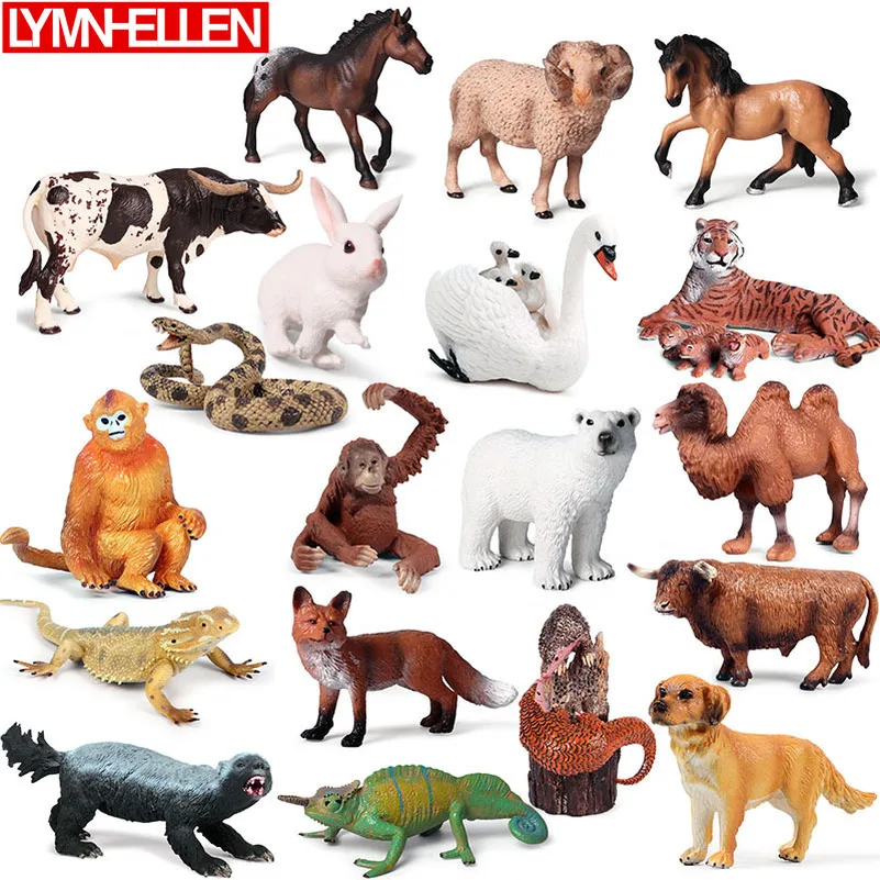 Simulation Wild Animal Tiger Polar Bear Lizard Honey Jar Snake Rabbit Fox Cow Model Action Figure Education Children Toys Gifts