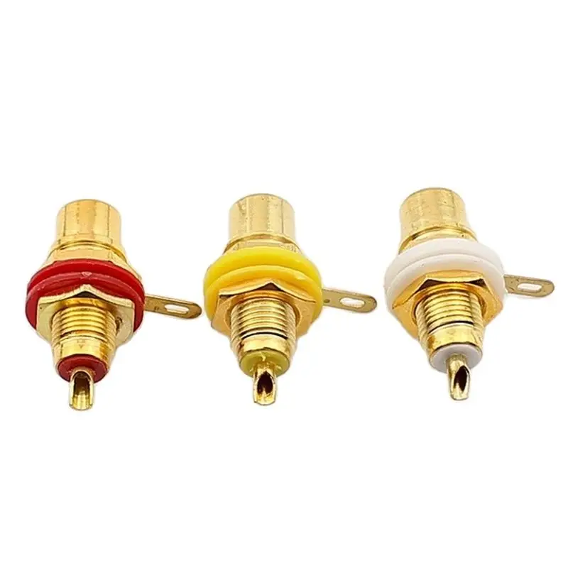 RCA Socket Connector Chassis Panel Mount Video Audio Terminal Gold Plated 3 Colors RCA Female Connector 6Pcs