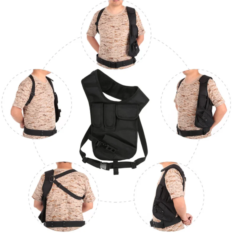 NEW Shoulder Gun Holster Tactical Chest Hidden Underarm Nylon Airsoft Hunting Chest Bag with Magazine Pouch