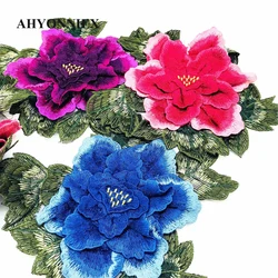 High Quality 3D Peony Sew On Embroidery Patch Flower Applique Patches For Clothing Jeans Blooming Appliques Parches 22cm x 20cm
