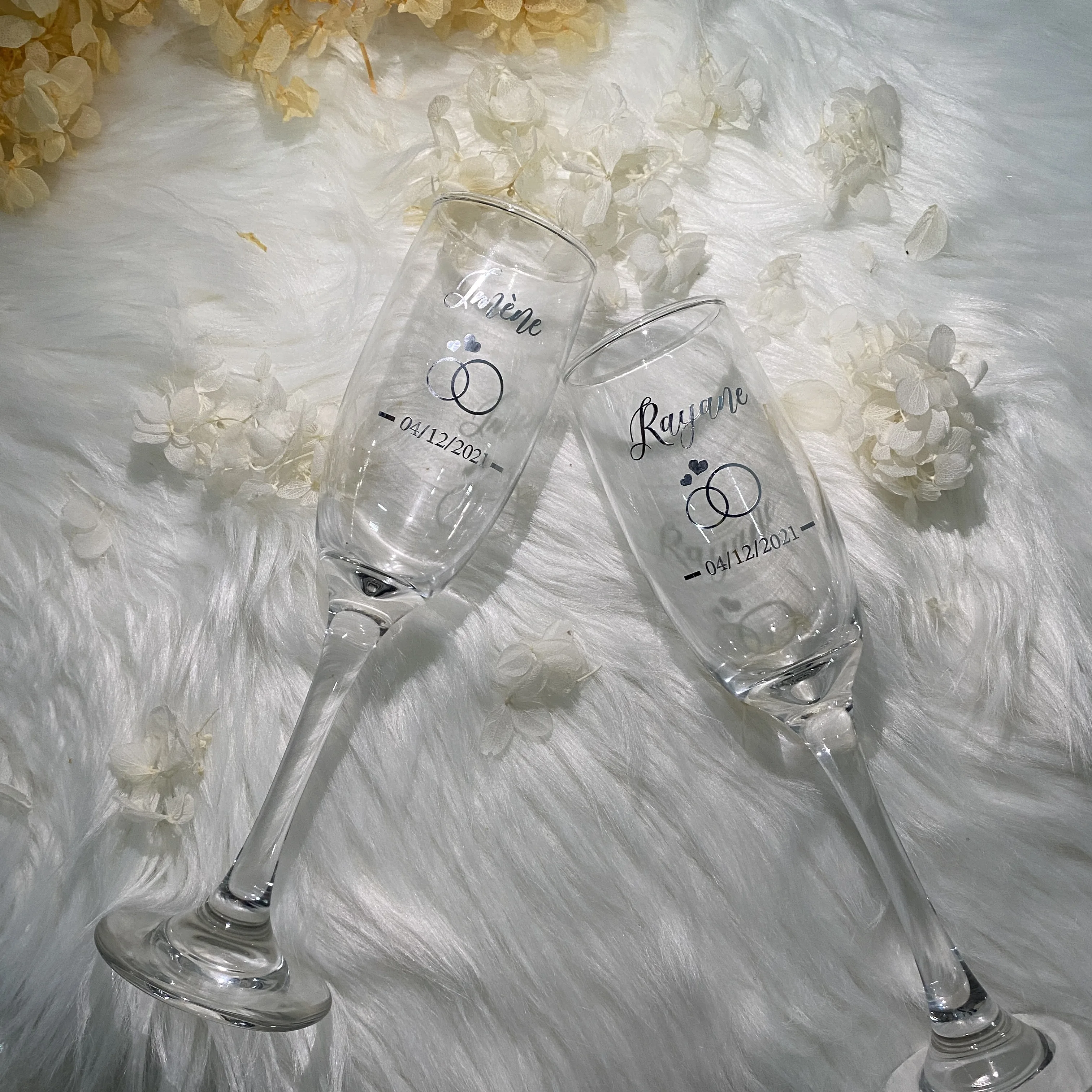 Conjunto de 2 regalos personalizados para novio, novia, fiesta de boda, champán, copa de champán