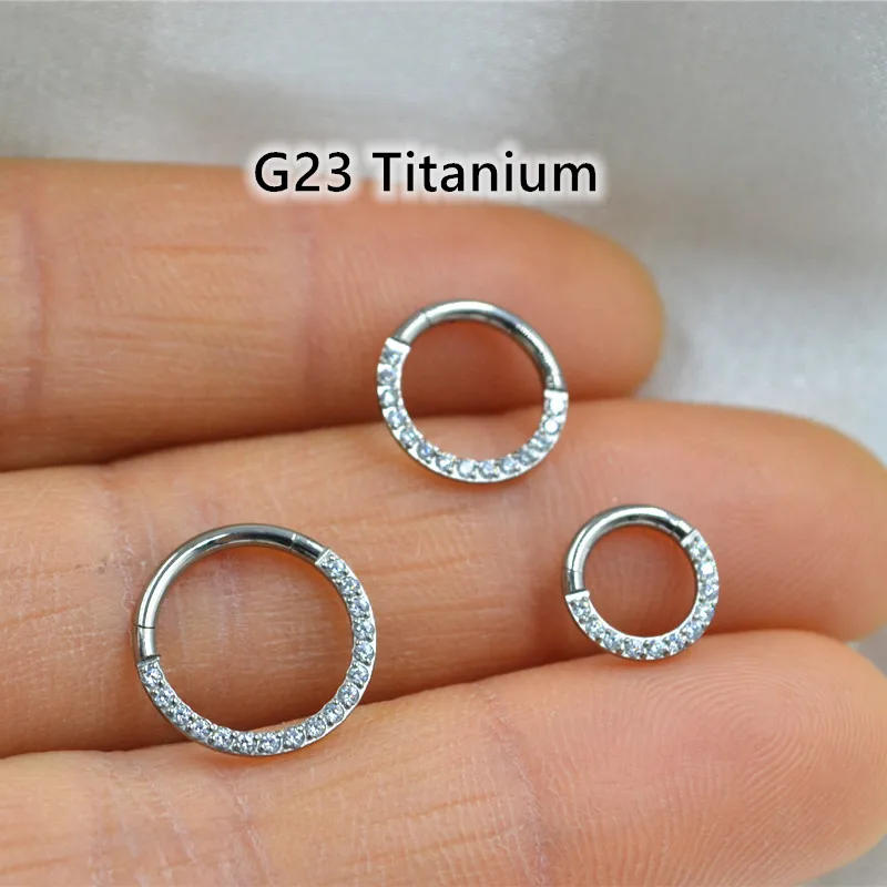 Anillo de segmento con bisagras sin costuras para nariz de titanio G23, Septum Clicker, cartílago de la oreja, hélice Tragus Rook Hoop CZ 16Gx 6/8/10mm, 10 unidades por lote