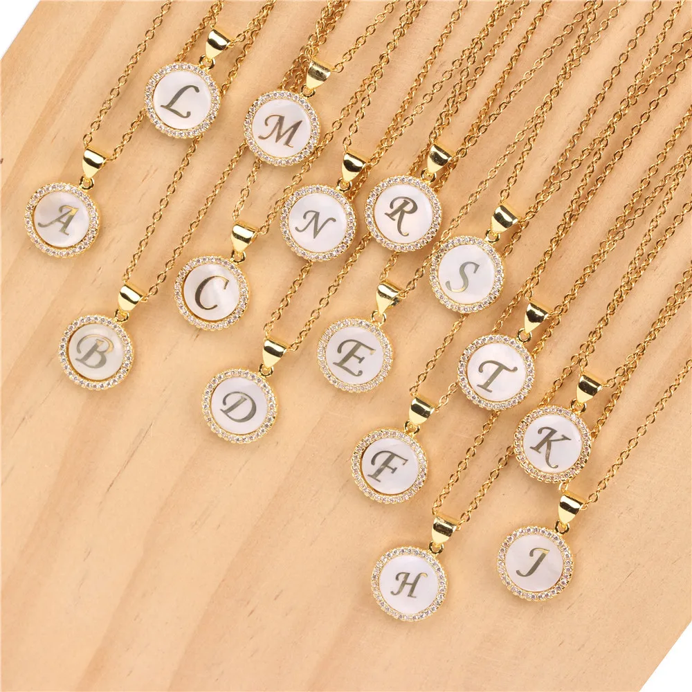 DOREMI A-Z Letter Necklace with Hook Micro Zircon Shell Wafer English Lettered Pendant Necklace Women Universal Choker