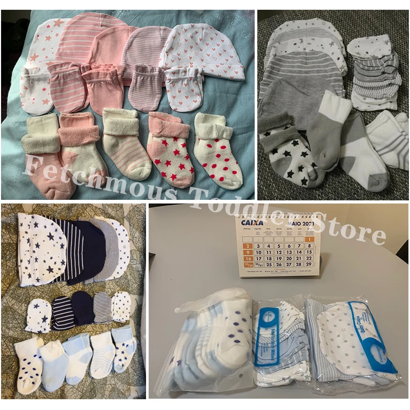 Newborn Hat+Gloves+Socks Set For Baby Boy&Girl Cotton Fall Casual Photography Props Soft Headwear Infant Nightcap Winter Fashion