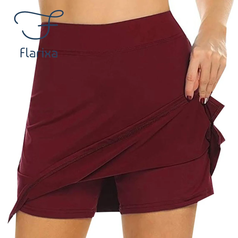 

Flarixa Fashion Fake Two-piece Hakama Skirt Pants Casual Sports Solid Color A-line skirt High Waist Slim Pocket Mini Skirt Women