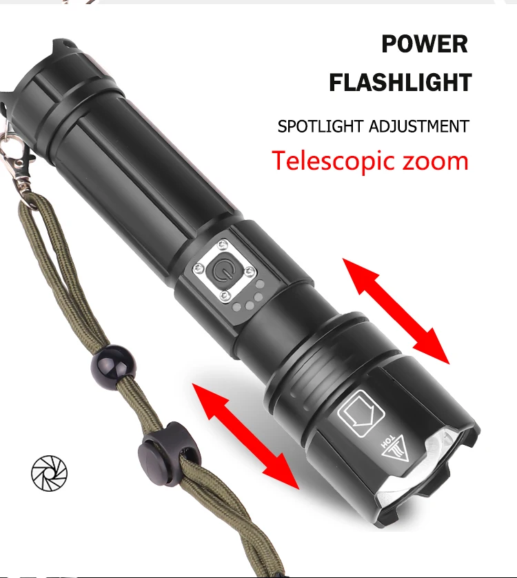 80000LM Powerful Led Flashlight XHP70 flashlight USB charging Zoom led torch lanter 1*26650 battery For Camping  cycling Lamp