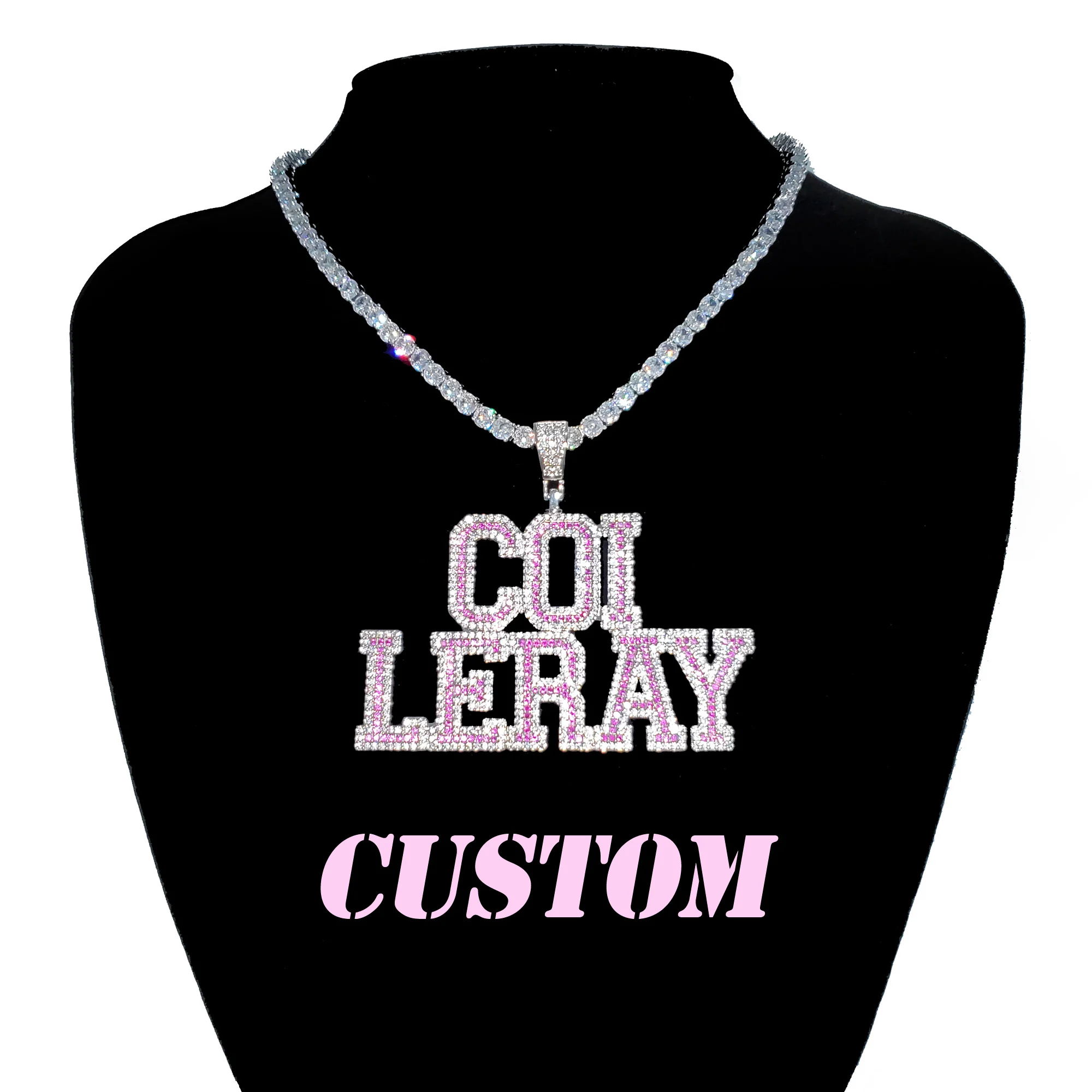 

Varsity Font Letters Custom Name Necklace Tennis Chain Icy Nameplate Bling Name Pendant Personalized Name Jewelry for Her Gifts