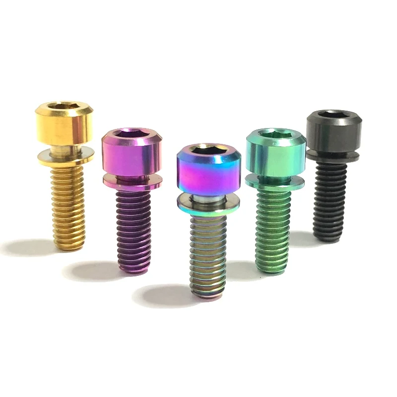 Tiremet 6Pcs M5x16/18/20mm Allen Hex Allen Head Titanium Ti Stem Bolts Screw With Washer For Bicycle Stem