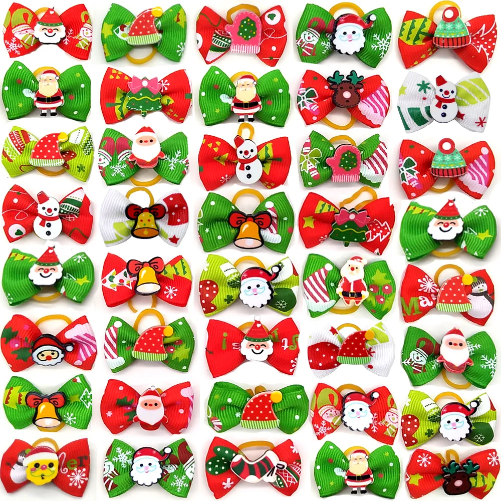 Wholesale Christmas Dog Bows with Rubber Band Snowman Bell Decoration Hair Bows Dog Accessories for Small Dogs Puppy
