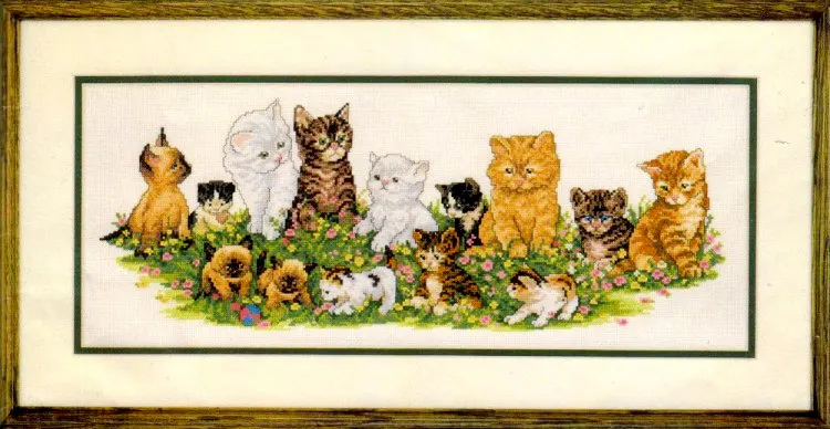 

Cross Stitch Kits for Embroidery, Four Cats Pets on the Animal Meadow, Counted 14CT, 18CT, 25CT, 22CT, Embroidery