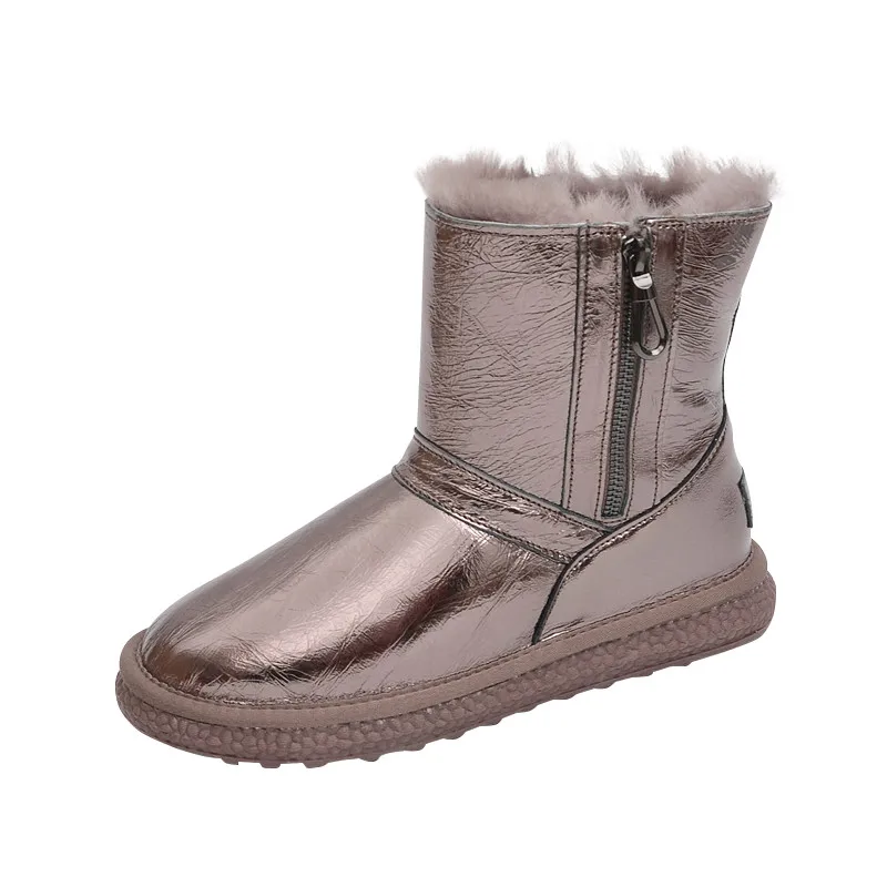 Careaymade-Genuine leather women's snow boots leather Plush thickened short waterproof anti-skid zipper warm cotton shoes winter