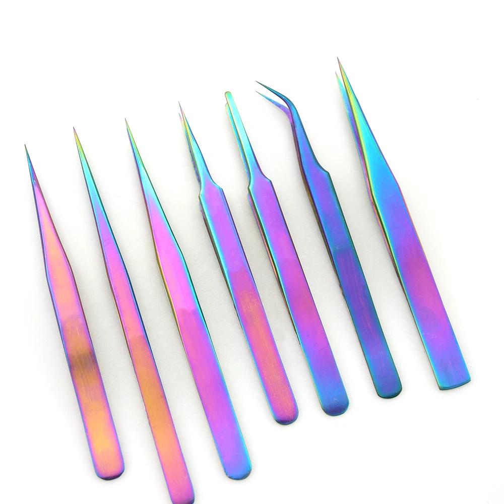 Rainbow odpychacz do skórek Dual-end stal nierdzewna martwa skóra Remover Scissor czarna pęseta do rzęs żel UV usuń narzędzia