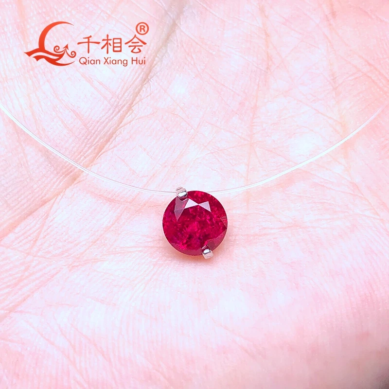 

925 silver round 6mm 8mm 390mm fish line invisible lab synthetic red ruby Corundum Clavicle Chain jewelry pendant necklace