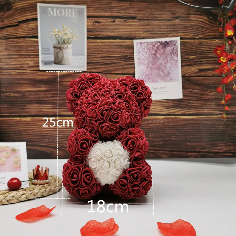 Customized Artificial Flowers Rose Bear Multicolor Plastic Foam Teddy Girlfriend Valentines Day Gift Birthday Party Decoration