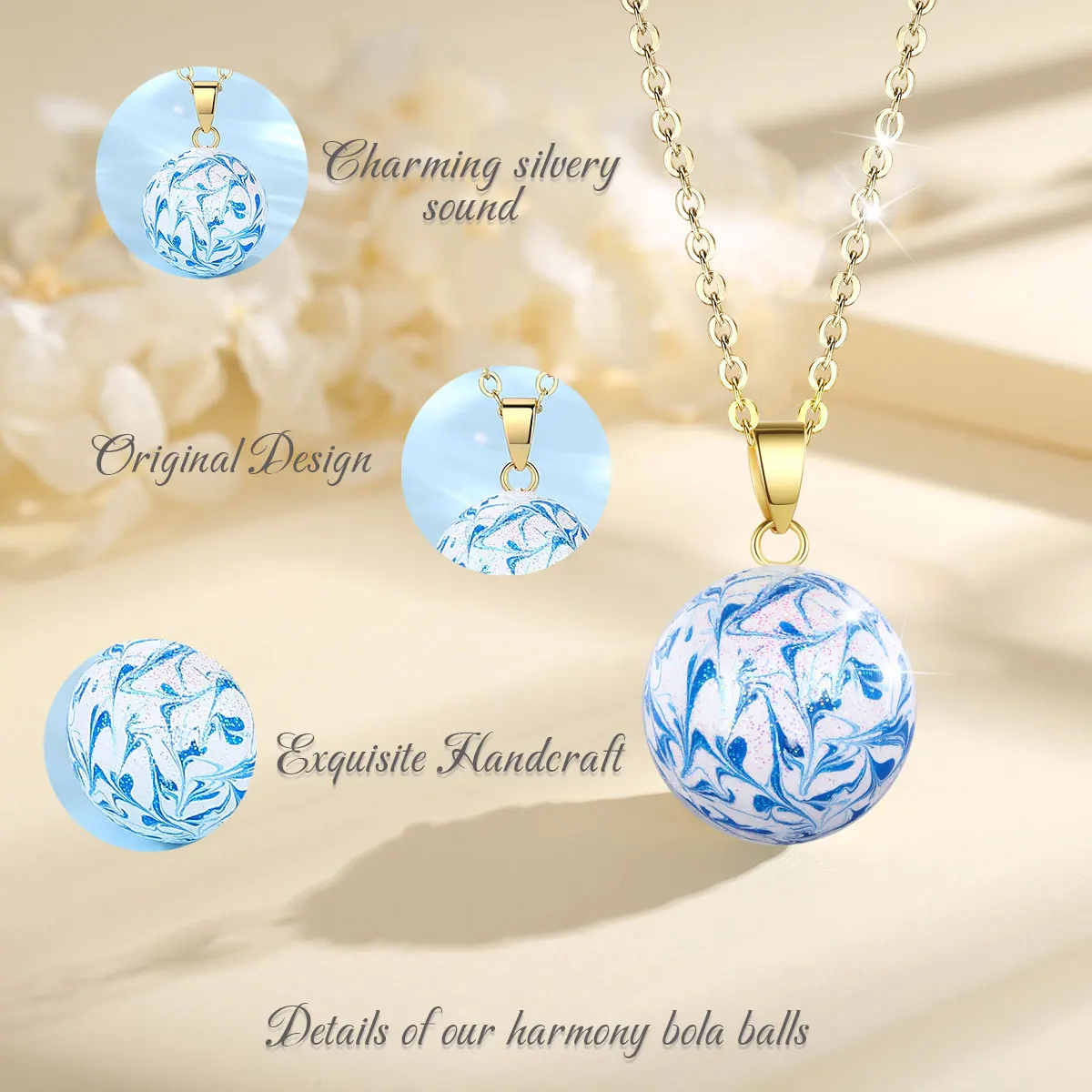 Eudora Harmony Ball Shiny Red Blue Purple Pregnancy Chime Ball Angel Caller Pendant Necklace Fina Fashion Jewelry for Women 388