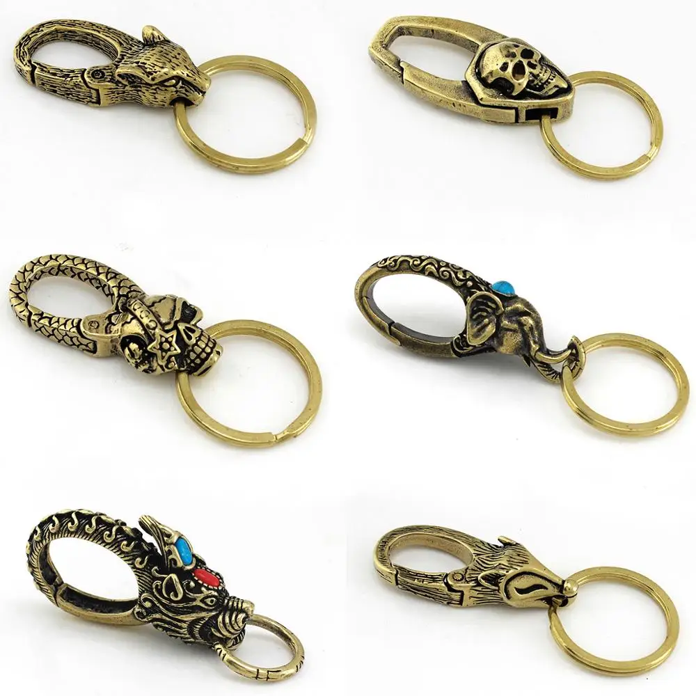 1pcs Solid Brass Belt O-ring Hook Devil Skull Dragon Hook Key Fob Clip Keychain Key Ring Wallet Chain Hook Leather Craft Decor