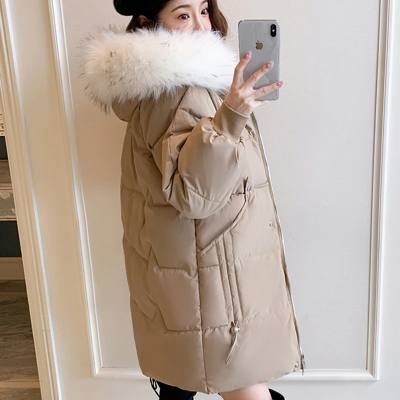جديد الشتاء أسفل السترات القطنية النساء الثلوج ارتداء معطف موضة سميكة الدافئة معاطف منتصف طول مبطن مقنعين سترة ملابس خارجية السيدات #3